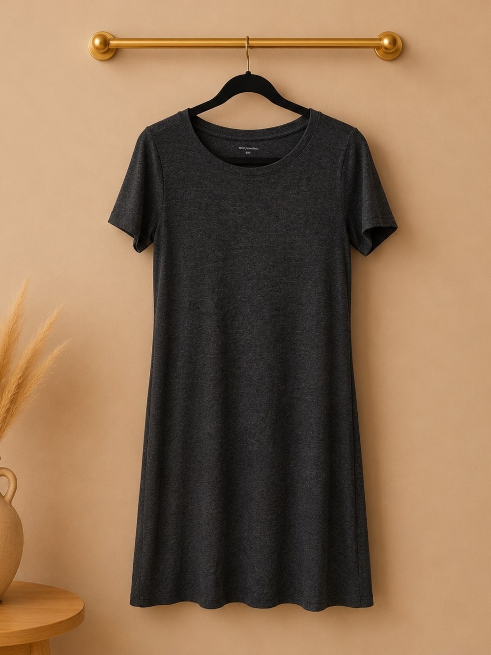 Charcoal Short Sleeve Knit T-Shirt Dress